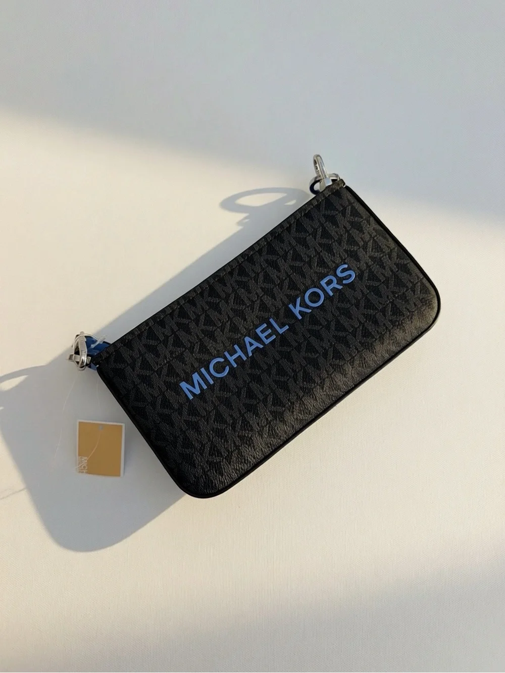 Michael Kors Black Logo Shoulder Bag with Blue Lettering